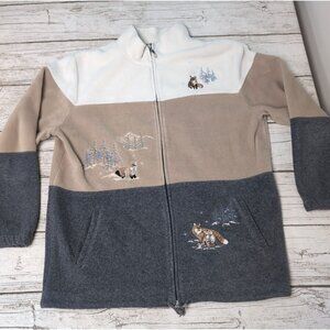 Vintage Tabi International Color Block Embroidery Fox Full Zip Sweater Size M